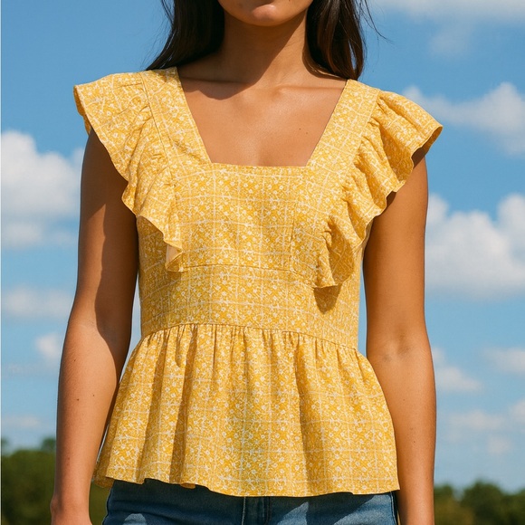 Lands' End Orange Yellow Lightweight Jersey Ruffle Peplum Top Sz XS - Picture 3 of 10